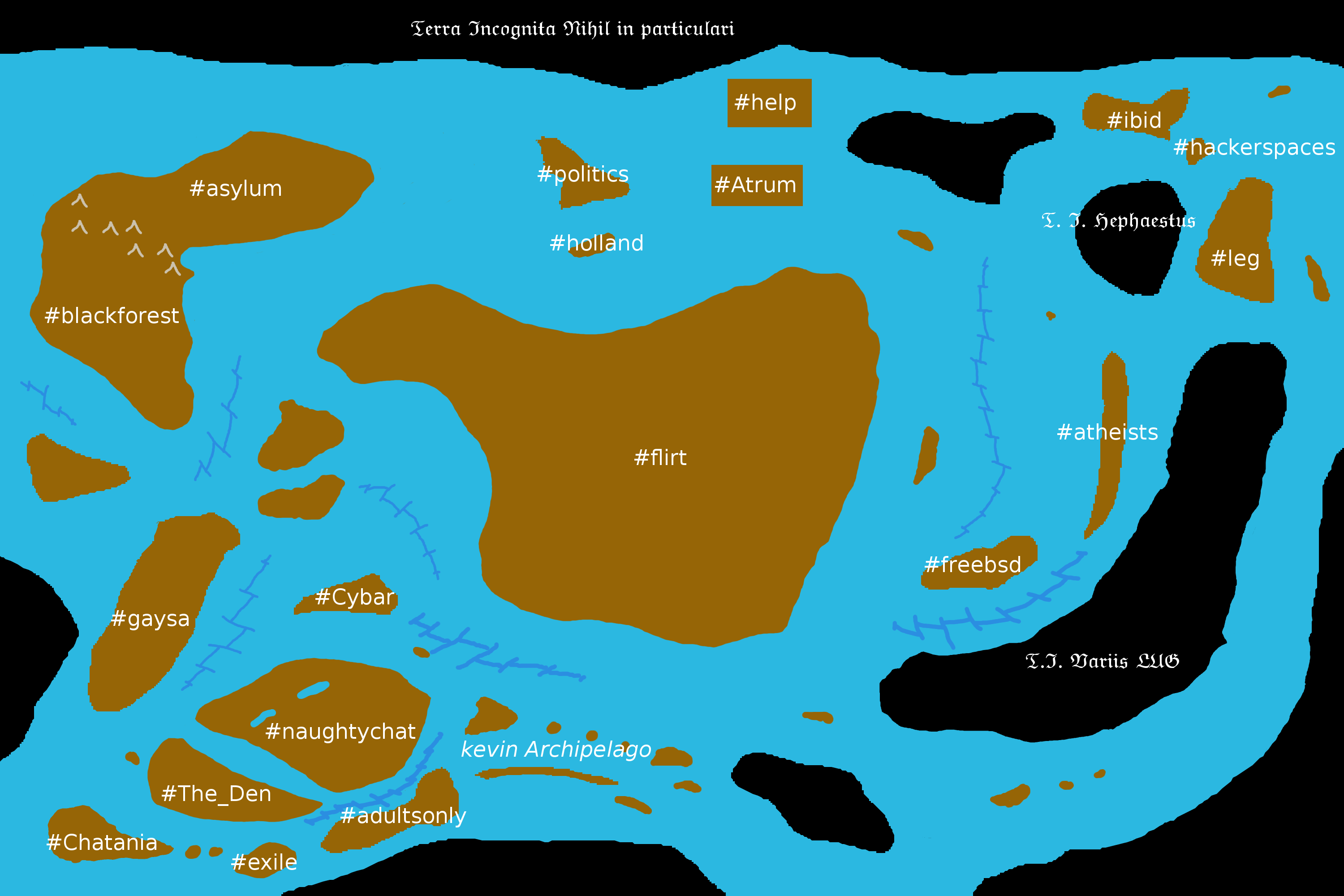 Whimsical map of Atrum IRC channels